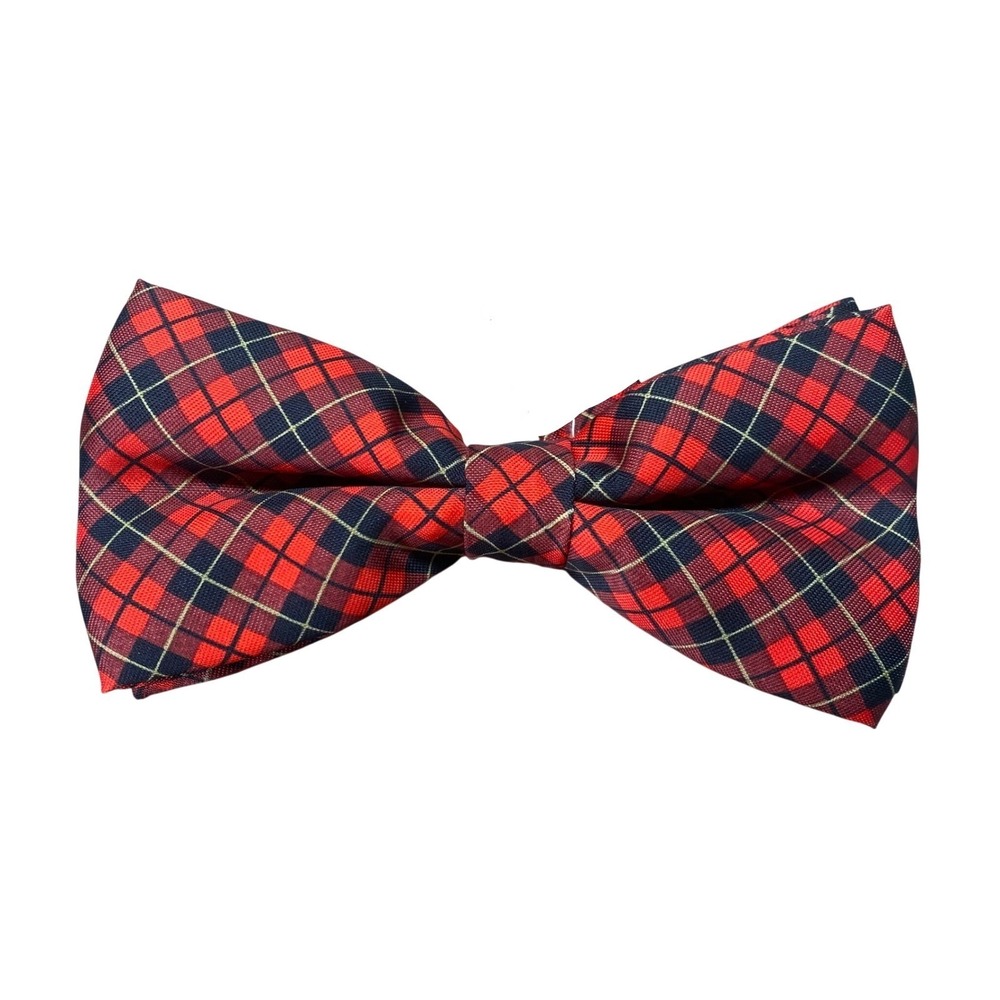 Mens Red Black Plaid Bow Tie Adjustable Pre-Tied Holiday Formal Tartan Check